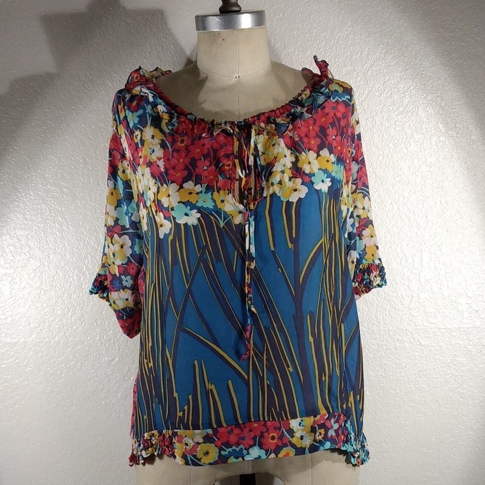 Johnny Was Muna Japanese Rayon Peasant Blouse M NWT - Picture 6 of 6